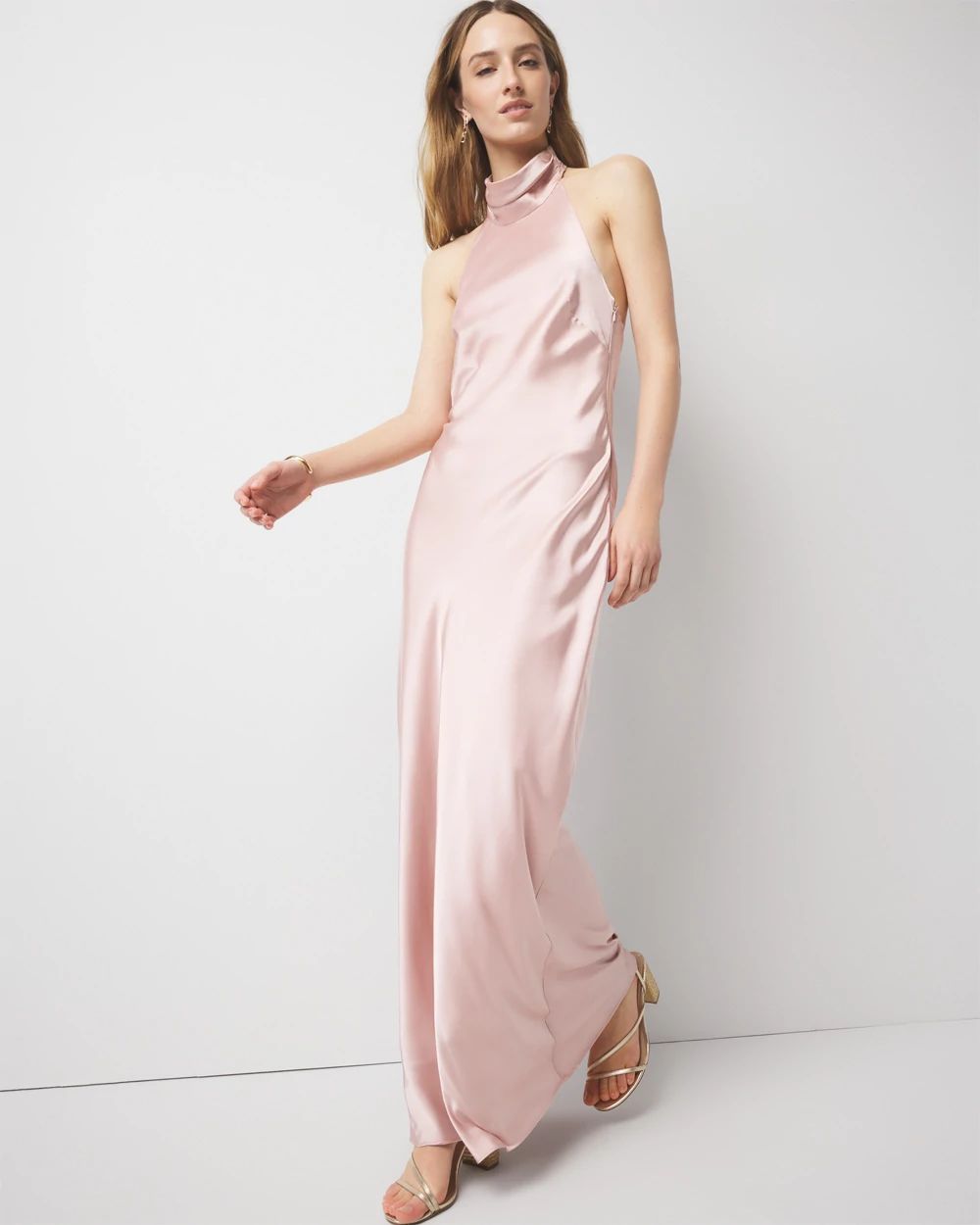 Elegant Satin Halter Dress with High Waist Design